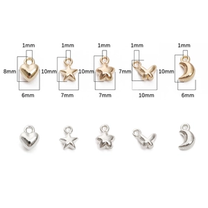 Gold and silver CCB moon heart star charms set with detailed dimensions for DIY jewelry