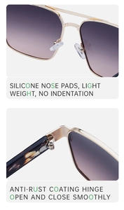 Detail view of adjustable silicone nose pads and durable metal hinges on pilot sunglasses