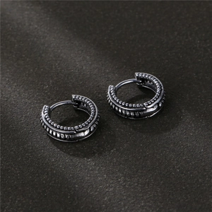 Vintage Hoop Earrings 316L Stainless Steel Textured Huggie Round Punk Industrial Style Unisex Silver Color Jewelry