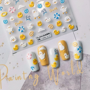 Autocollants Art Des Ongles En Relief 3D Dessin Animé Canard Jaune Piscine Été Adhésif PET DIY Manucure