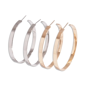 Polished geometric round hoop earrings in silver and gold finishes for women