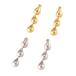 Minimalist gold and silver triple waterdrop dangle earrings with high-polished mirror finish