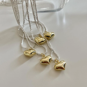 925 Sterling Silver Heart Pendant Necklace Gold Plated French Minimalist Textured Popcorn Chain Jewelry For Women