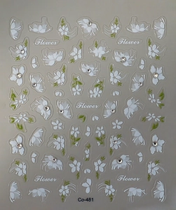 Détail d'autocollants 3D pour ongles à fleurs avec strass étincelants, modèle Co-481