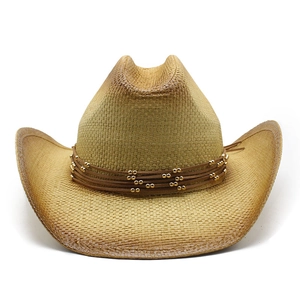 Western Cowboy Strohhut Breite Krempe Papier Sonnenschutz Strand Jazz Fedora Mit Perlenkette Und Quasten