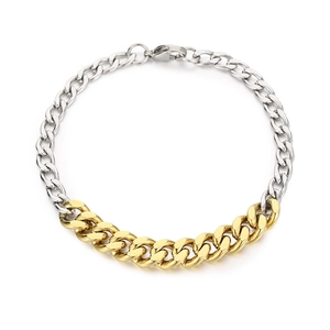 Two-tone silver and gold Cuban link chain bracelet with polished stainless steel finish