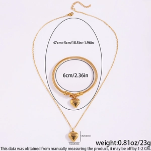 Titanium gold heart necklace and bracelet jewelry set with I love you engraving
