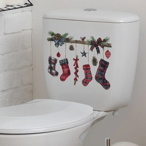 Christmas toilet sticker with festive stockings and pine cones for holiday bathroom decor