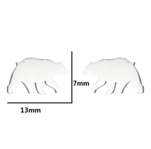 Detailed dimensions of silver polar bear stud earrings measuring 13mm by 7mm