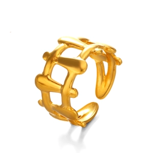 18K gold plated stainless steel open ring featuring a unique irregular lava design