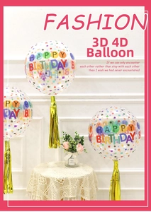 Detail of 22-inch transparent 4D balloon with colorful confetti and gold tassel decor