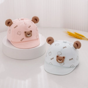 Baby Baseball Cap Soft Cotton Sun Hat Cute Bear Ears Cartoon Print Soft Brim Outdoor For Infant Toddler Boys Girls