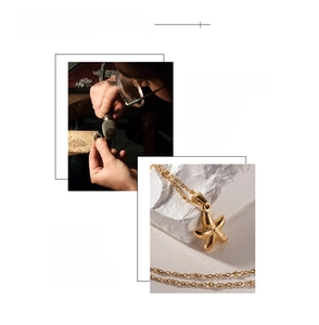 Detail of 18K gold plated starfish pendant featuring polished finish and bead chain