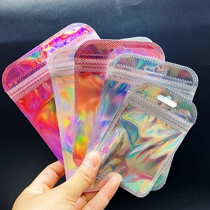 Resealable holographic foil bags in multiple sizes with rainbow gradient finish