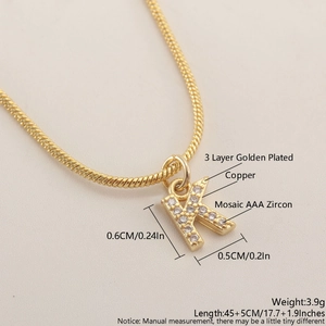 Gold plated copper necklace with 26 letters and AAA zircon micro inlay letter K pendant