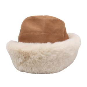 Winter Bucket Hat Suede Faux Fur Thickened Warm Windproof Plush Fisherman Cap For Women