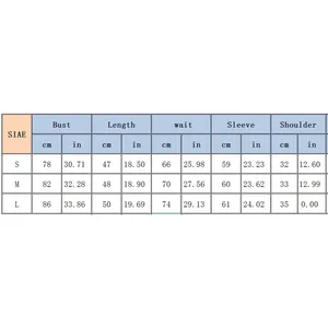 Detailed size chart for square neck long sleeve crop top including bust and length measurements