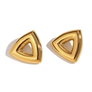 Polished 18K gold-plated stainless steel hollow triangle stud earrings for women