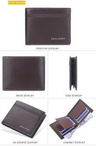 Detailed views of dark brown leather wallet showing multiple card slots and slim profile