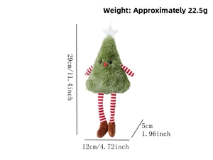 Detailed size view of plush Christmas tree ornament with striped legs and silver star