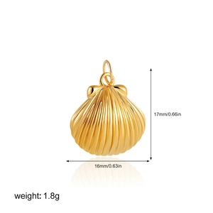 Detailed view of 18K gold shell pendant showing 17mm size and textured finish