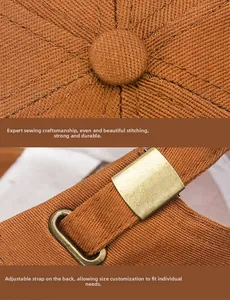 Vue détaillée de la casquette de baseball en coton marron avec boucle réglable en métal