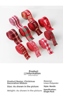 Detailed grid of Christmas ribbons with plaid patterns and festive snowflake prints