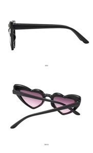 Side and back view of heart-shaped kids sunglasses with gradient lenses and matte frame