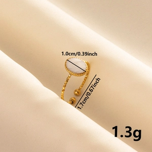 Detailed size view showing the 1.7cm height and shell inlay of the adjustable gold ring
