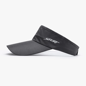 Dark grey sport sun visor cap with extended brim and breathable mesh for outdoor running