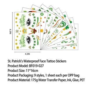 9-piece St. Patrick's Day waterproof clover freckle face tattoos for Irish festival makeup