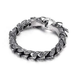 Retro double dragon head men's stainless steel bracelet with vintage engraving details