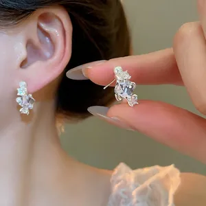 Purple Square Cubic Zirconia Stud Earrings With Artificial Pearl And 925 Sterling Silver Earring Post Dainty Geometric Jewelry Women
