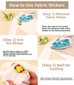 Detailed step-by-step instruction guide for applying iron-on cartoon lion embroidery patches.