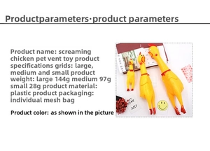 Detailed comparison of large, medium and small rubber screaming chicken pet toys