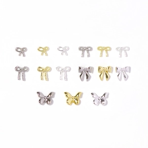 Mini metal bow and butterfly 3D nail art charms in gold and silver finishes