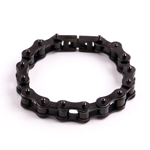 Men's black 316L stainless steel bicycle chain bracelet with punk mechanical style design