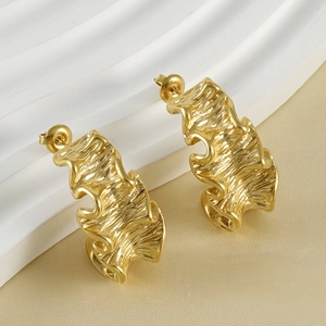 18K gold plated stainless steel irregular lava earrings with wavy texture for women