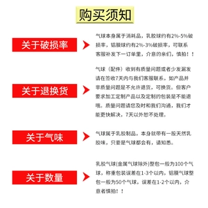 Detailed customer purchasing information and service policy for Easter party balloons