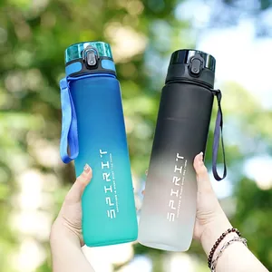 Sports Water Bottle Frosted Plastic Gradient Color One-Click Flip Top Leak-Proof For Outdoor Fitness Gym Travel