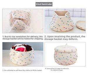 Visual guide showing the folding and restoration steps for a cotton rope storage basket