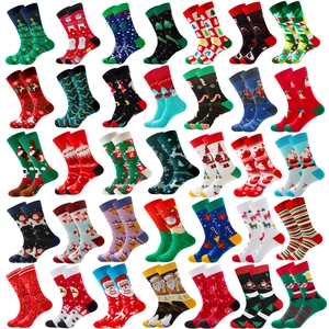Mid Calf Socks Cotton Blend Novelty Christmas Santa Elk Patterns Breathable Casual Holiday Gift For Men Unisex