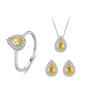 925 Sterling Silver Yellow Zirconia Jewelry Necklace Earrings Ring For Women Pear Cut Water Drop Bridal Wedding Jewelry