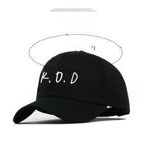 Detailed view of black cotton baseball cap with dimensions and K.O.D embroidery