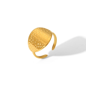 Adjustable gold plated stainless steel ring with a unique geometric hammered texture surface