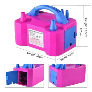 Dual-nozzle electric balloon pump 600W in pink and blue with size specifications