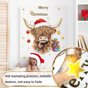 Detail der Weihnachts-Hochlandrind-Wandtattoos mit hochwertiger Gold-Heißprägung-Textur