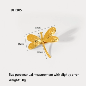 Detailed size specifications for a gold-plated stainless steel dragonfly ring accessory