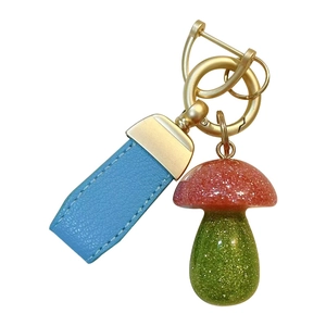 Schattige glitter paddestoel sleutelhanger met blauwe leren riem voor tassen