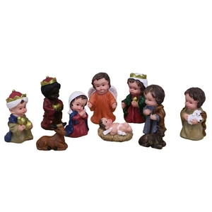Set di 11 figurine del presepe di Natale in resina con personaggi in stile cartone animato